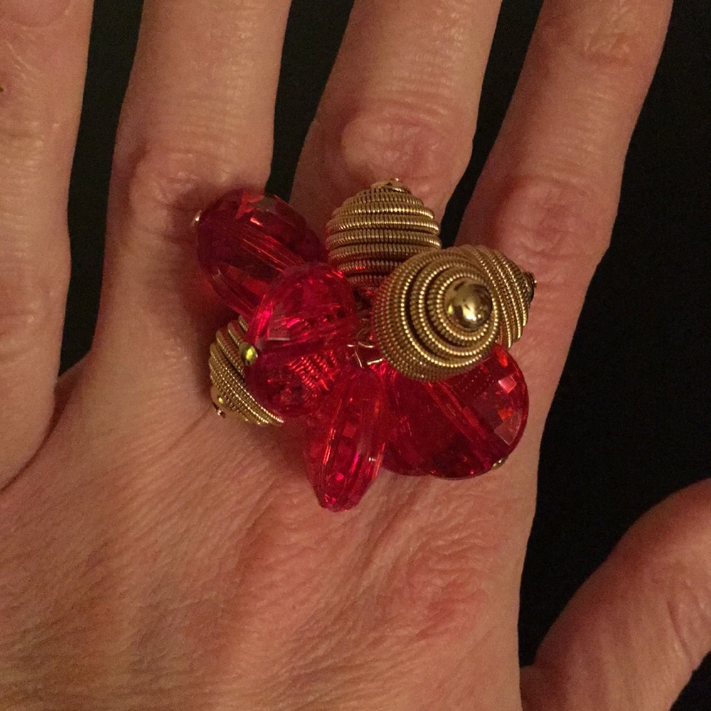 NWT Kate Spade ♠️ Gold & Red Orange Cocktail Ring. Size 7. - Picture 6 of 13